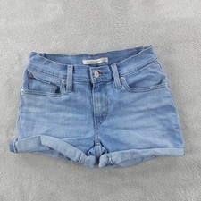 Levis Mid Length Jean Shorts Girls 24 Blue Denim Cuffed Cutoff Mid Rise Casual