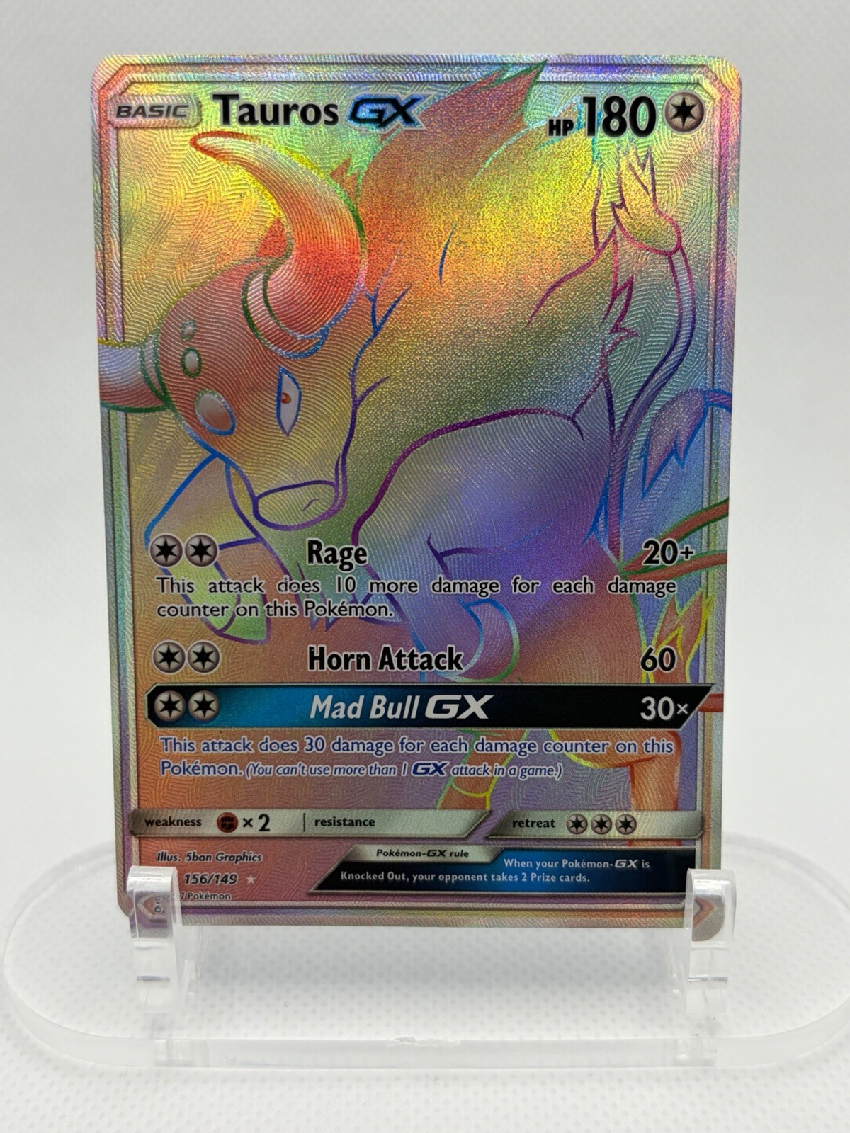 Pokemon Card Tauros GX 156/149 Sun & Moon Base Set Secret Rare Near Mint