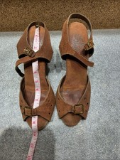 VINTAGE SBICCA BERRI SUEDE BUCKLE WOOD HEELS PLATFORMS