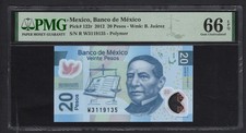 Mexico 20 Pesos 2012 P122r Uncirculated Grade 66
