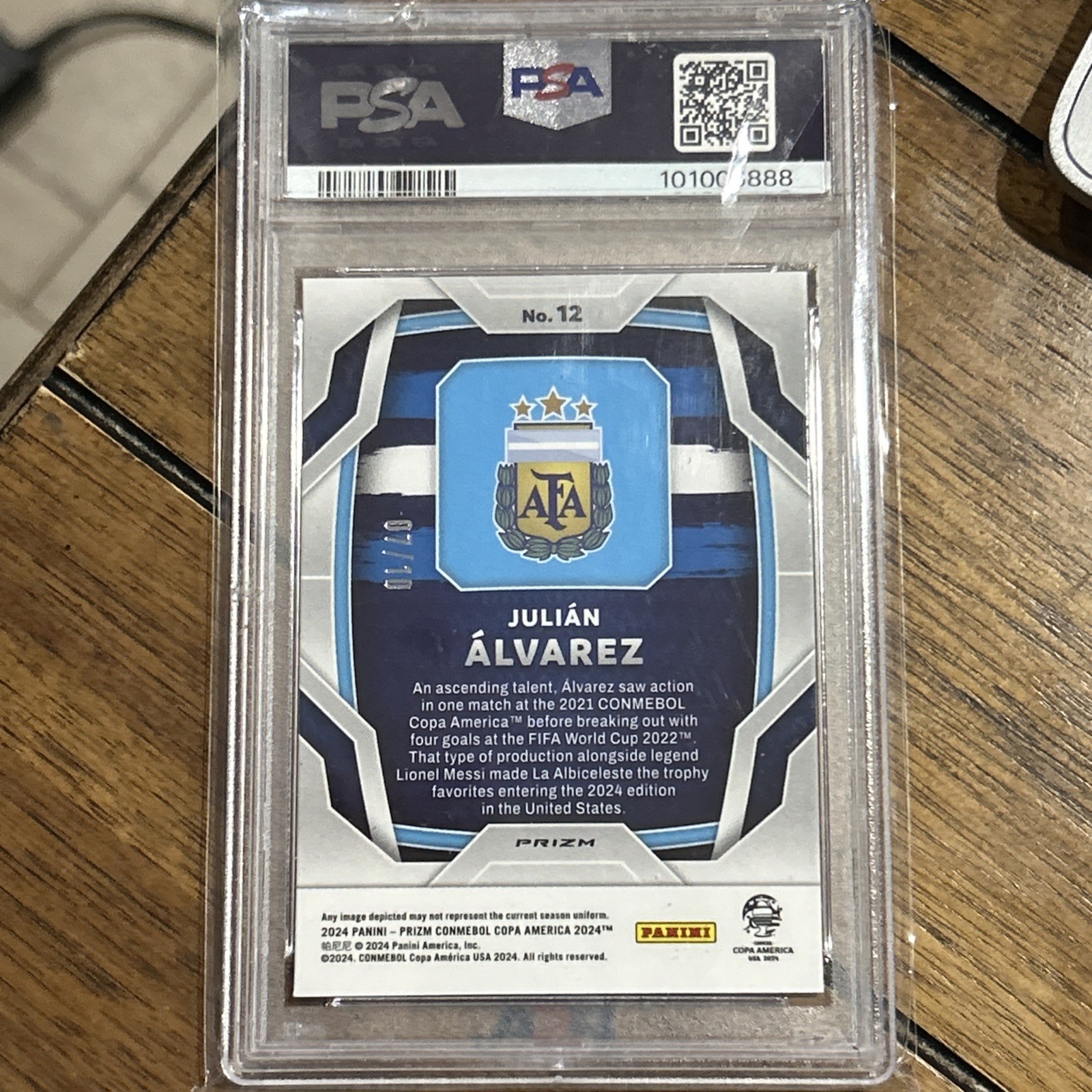 2024 Prizm  Copa America Gold Pulsar Prizm /10 Julian Alvarez Psa 10 view 2