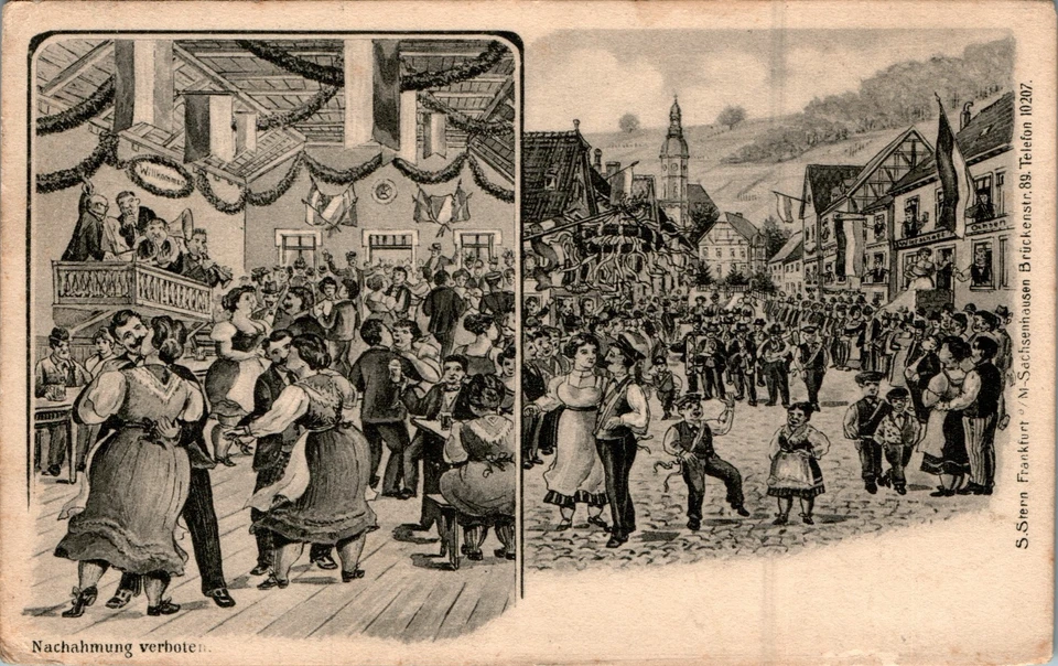 LITHO GRUSS AUS HANAU GROSSAUHEIM MAIN KINZIG KR. FESTUMZUG 2 BILD 1910 - Bild 1 von 2