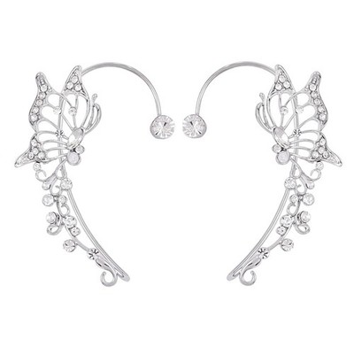 2 Stück Schmetterling Ear Cuff Ohrringe für Damen ohne Piercing Strass Goth Fee E