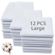 17x17 Inch Handkerchiefs for men 100 Soft Cotton White Hankie handkerchief bu...