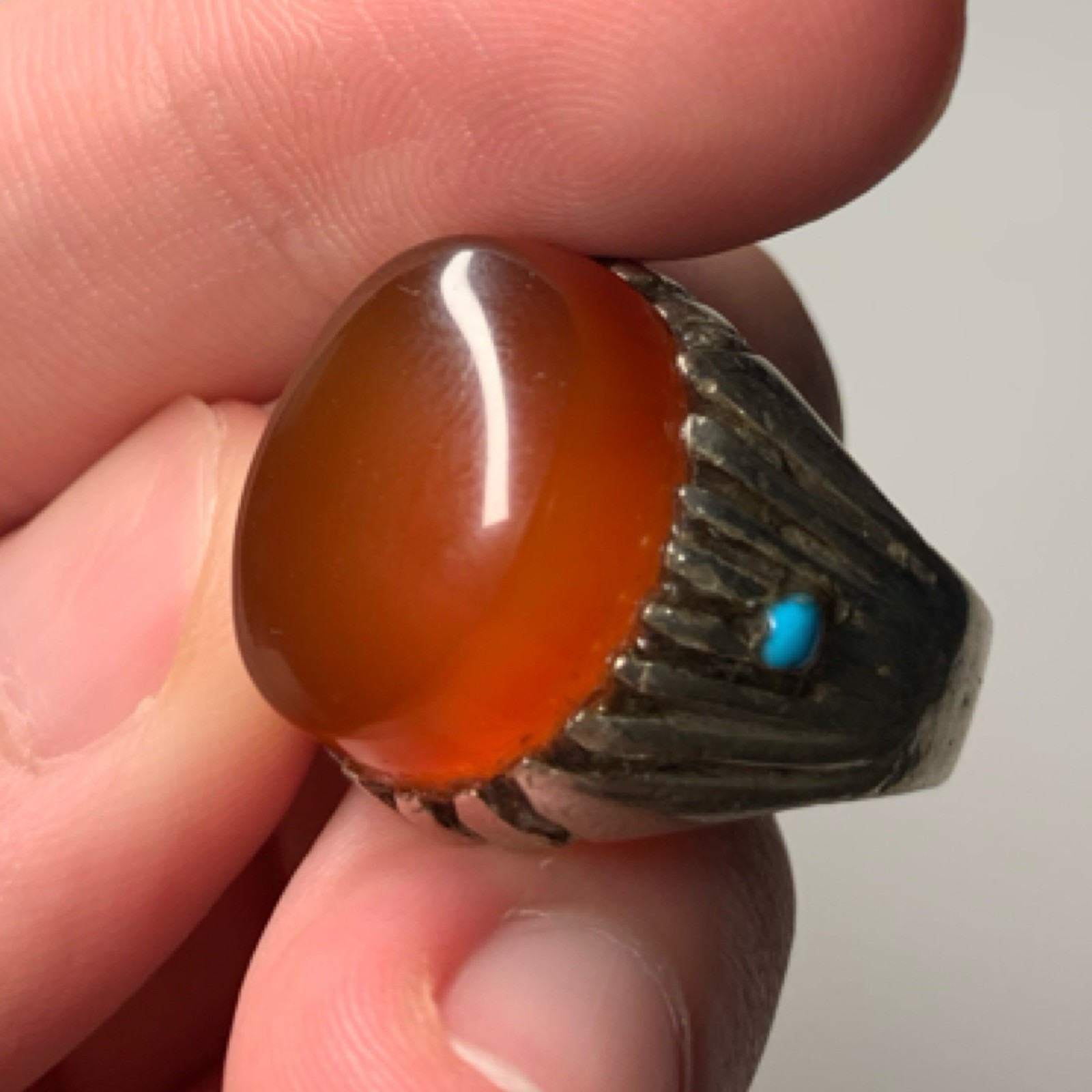 Vintage Solid Silver Ring with Exquisite Agate Tu… - image 7