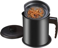 Bacon Grease Container with Strainer- 1.3 L or 5.2 Cup Iron Kitchen Oil Storage 