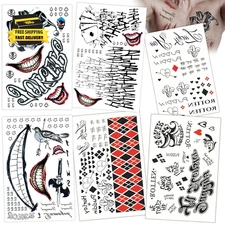 16 Sheets Joker HQ Tattoos for Women Men, Halloween Suicide Squad Fake Temporary