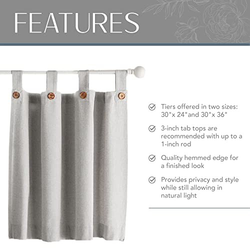 Tucker Solid Button Tier Window Curtains for Kitchen or Bathroom, 30 Inches - Picture 4 of 8