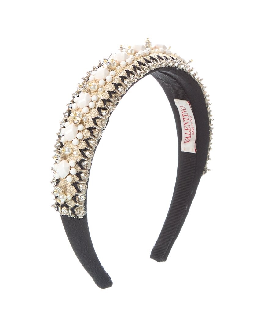 Женская повязка на голову из смеси шерсти и шелка с вышивкой Valentino черная 86990₽