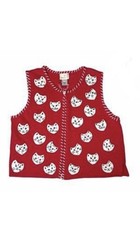 Susan Bristol Vintage Cat Heads Sweater Vest XL Red and White