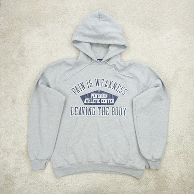 Champion Hoodie Herren Large grau Schmerz ist Schwäche Grafik Athletik Fitnessstudio Y2K Sport