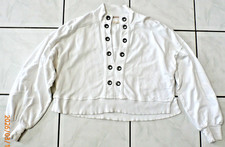 PILCRO Anthropologie Cropped Grommet Sweatshirt White Small Boxy i11
