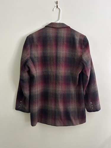 Boxy Wool Blazer 2000s White Stag Burgundy Tan Gray Size 6 Oversized Blazer - Picture 3 of 6