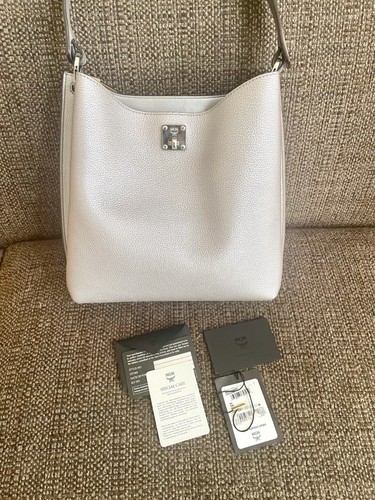 AUTH MCM MILLA Metallic Silver leather Hobo Shoulder HandBag - Picture 10 of 13