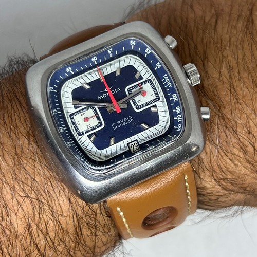 VINTAGE MONDIA CHRONOGRAPH SQUARE HANDAUFZUG VALJOUX 7734 - Bild 5 von 14