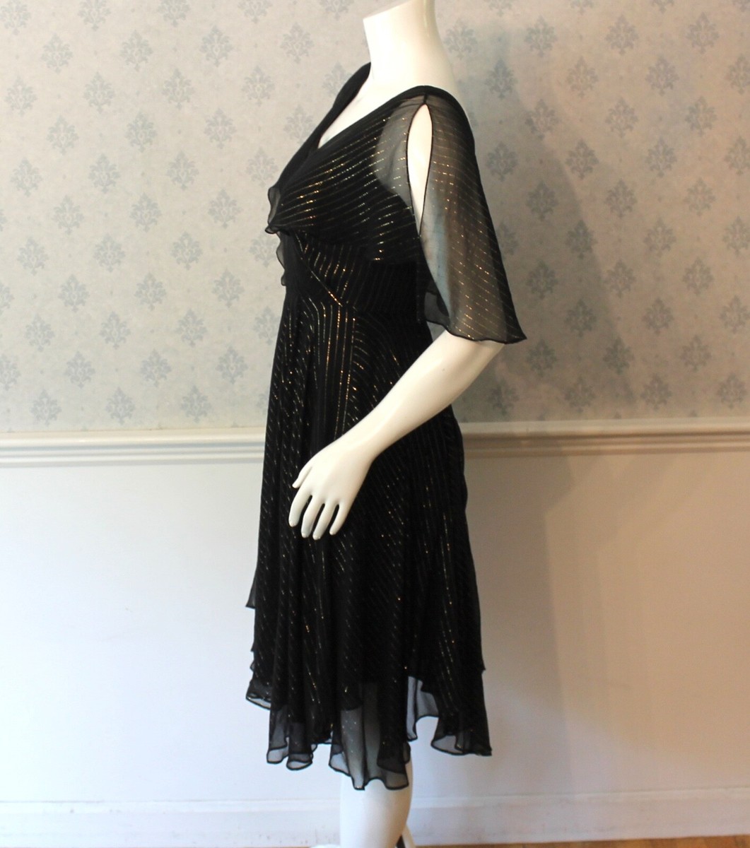 Milly Black and Gold Striped Silk Ruffled Women's Dress Size 2 | eBay
