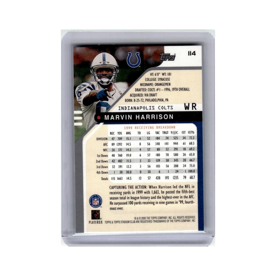 Marvin Harrison 2000 Stadium Club #114 Indianapolis Colts Football Card NM - Image 2 of 3
