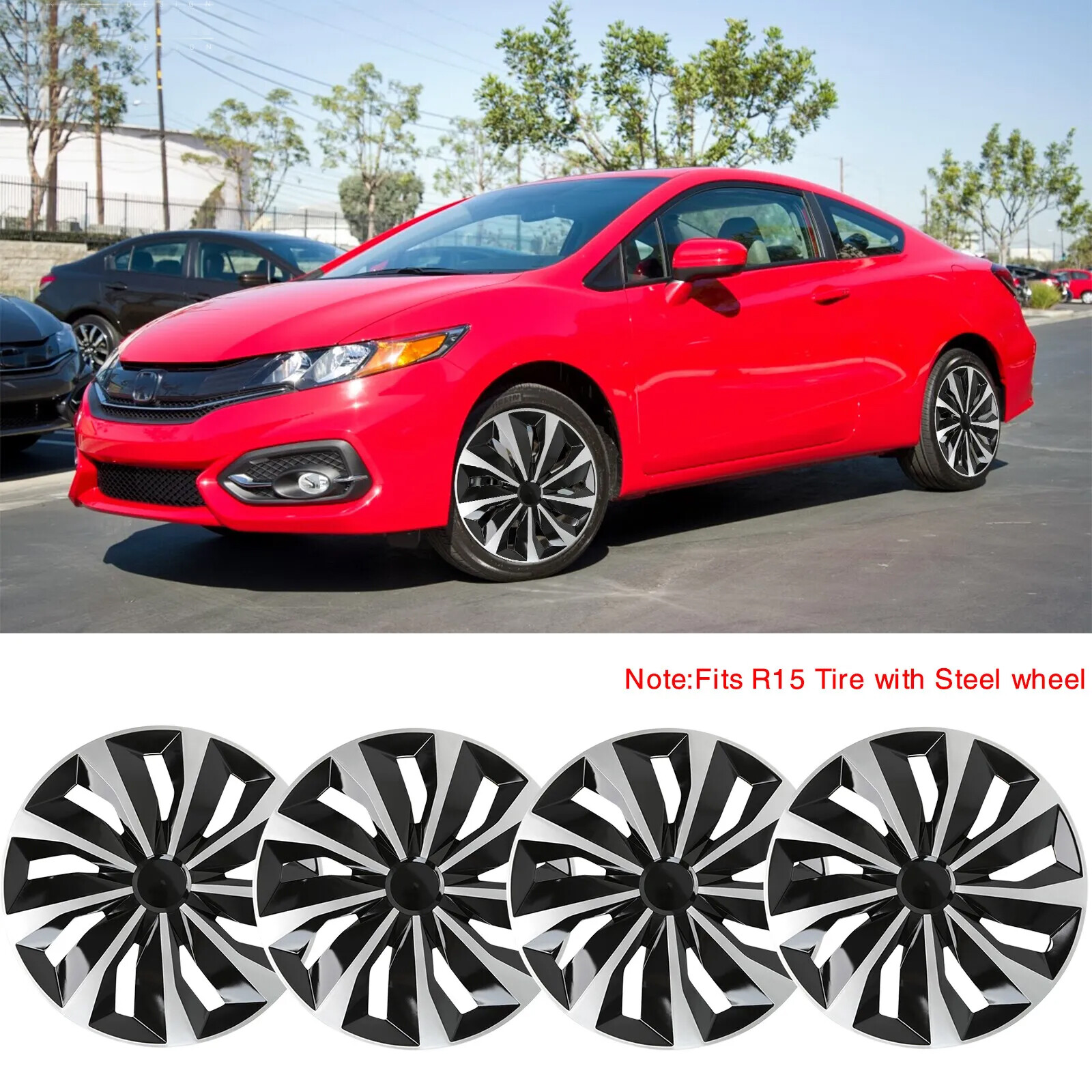 Honda Civic 15-Inch 4-Piece Hubcaps for R15 Steel Wheels