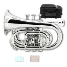 Silver Bb Pocket Trumpet: Brass Lacquer, 7C Mouthpiece, with Hard Case Strap