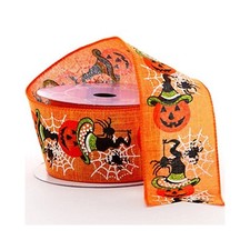 Halloween Themed Fabric Wired Ribbon - 2 1/2 Inches Wide X 10 Yards 56000002 