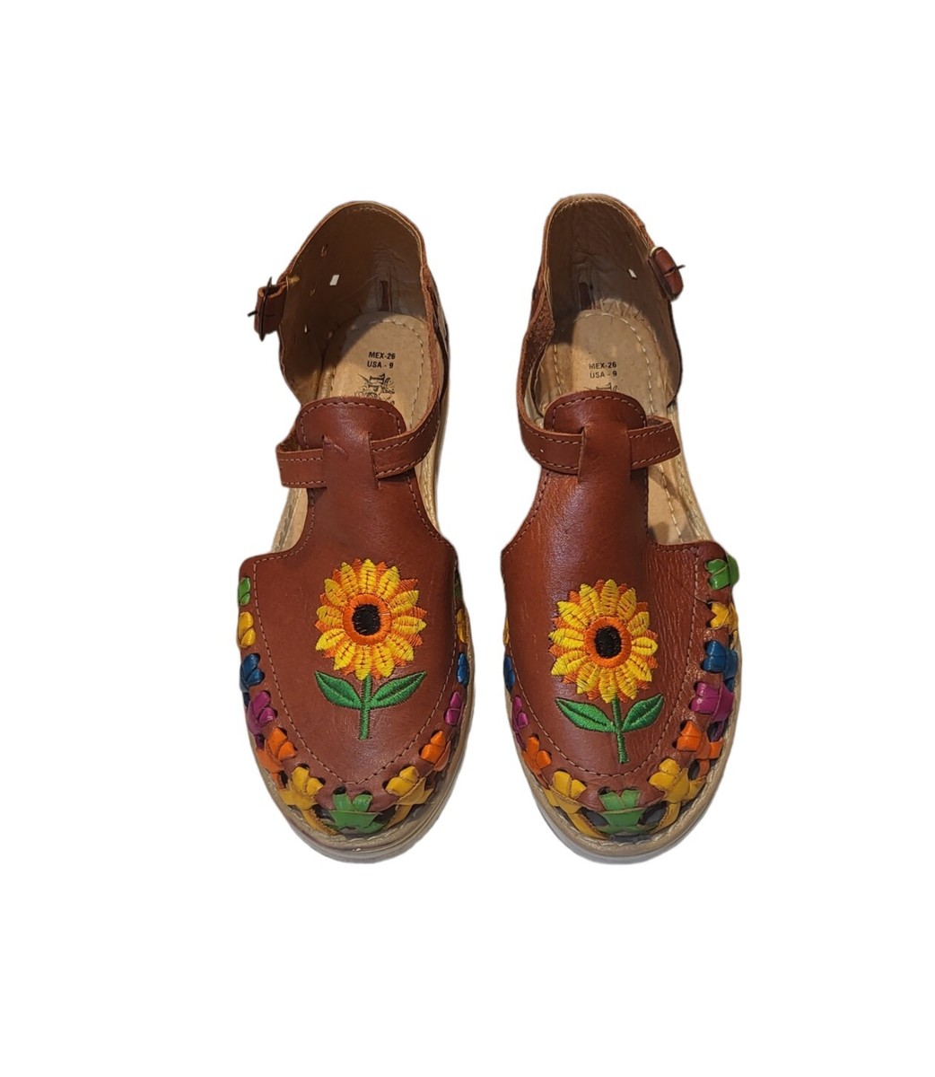 Women Genuine Mexican Leather Closed Toe Huarache Platform Size