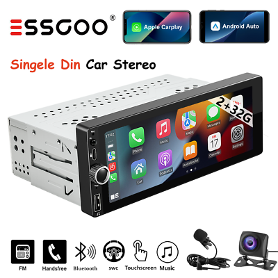 Single Din Car Stereo With 9" Touchscreen, Apple CarPlay & Android Auto - Bluetooth Multimedia Player With Backup Camera