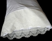 2 PillowCases New Embroidered Lace White Cotton Sateen King Queen Standard S3 