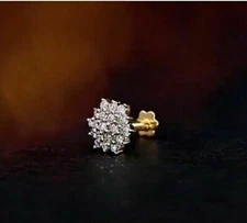 Flower Cluster Natural Diamond Nose Piercing Stud Screw Back Pin 14k Yellow Gold