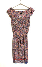 Talbots Dress 16 Knee Boho Floral Belt Ruffles Stretch