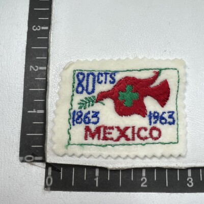 Vtg Postage Stamp Theme Peace Dove MEXICO 80¢ Felt Patch Color Scheme Ver 2 00TO