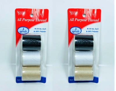 2 pk Allary #409 100% Polyester All Purpose Thread, 3 Spool (Wht,Blk,Beige)