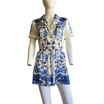 Alice + Olivia Leighton White Blue Floral Satin Shorts