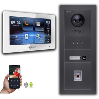 Goliath IP Video Türsprechanlage mit Kamera 7-Zoll Fingerprint Anzeige Anthrazit