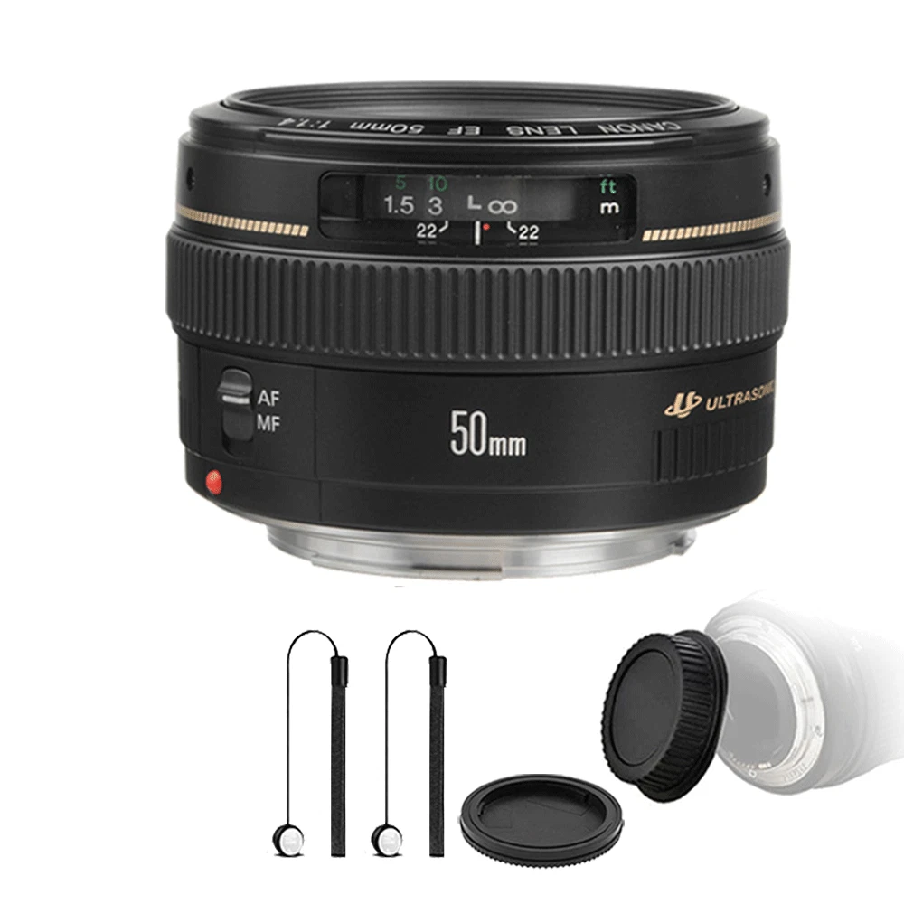 Canon EF 50mm f/1.4 USM Lens + Rear & Front Cap Holder for