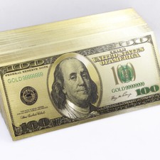 Lote 100 Piezas Billetes de Dinero Color Oro US $100 Dólares Hermosas Artesanías Nuevos