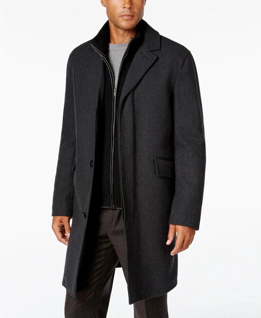Wool blend overcoat with knit bib inset cole best sale haan