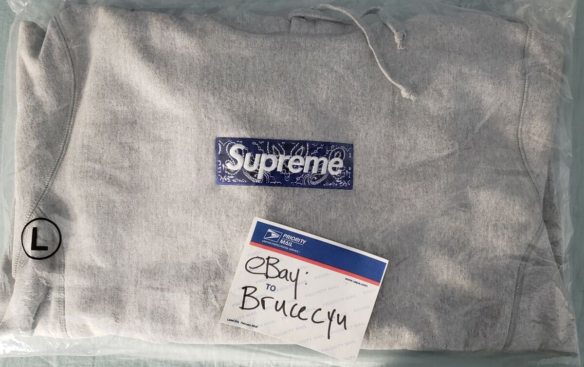 Supreme Bandana Box Logo Hooded Sweatshirt Heather Grey