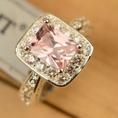 Princess Pink Zircon Engagement Ring Women Wedding Party Cocktail Jewelry Gift - Picture 1 of 6
