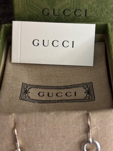 Gucci Italy Sterling Silver Dangle Drop Earrings Embossed Logo Round w Box Pouch - Picture 4 of 19