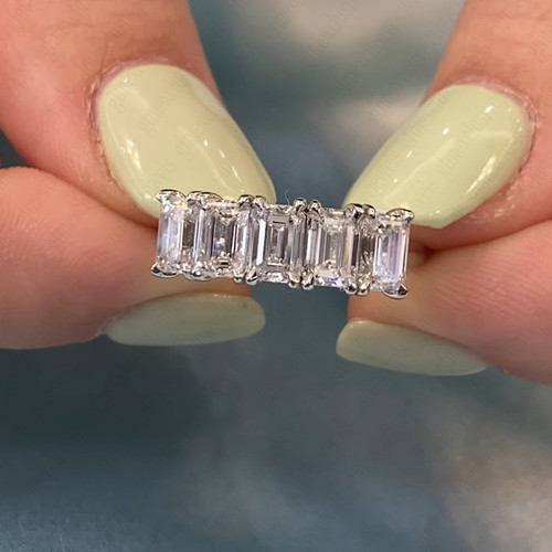 2.50Ctw Emerald Moissanite Five-Stones Engagement Ring In Solid 14K White Gold