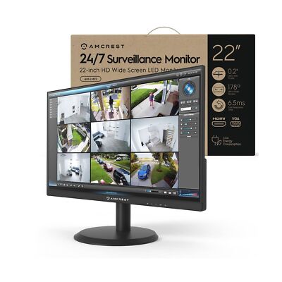 Amcrest 24/7 Surveillance Video Monitor Screen, 22 inch PC Computer NVR/DVR M...