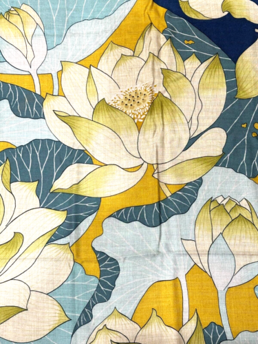 VTG HERMES FLEURS DE LOTUS 140 Cashmere Silk Shawl Scarf Stole Navy blue #y4964 - Picture 8 of 12