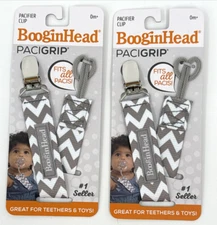2 Pack BooginHead PaciGrip Baby Universal Pacifier Holder Clip Grey White
