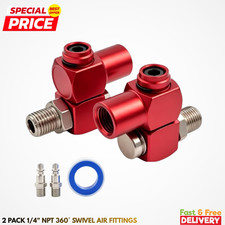 2 Pack 1/4" NPT 360&deg; Swivel Air Fittings Air Hose Swivel Red