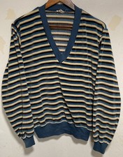 Vintage MUNSINGWEAR V neck VELOUR Sweatshirt UNI Medium Striped USA Made 70s