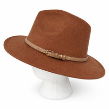 Classic Womens Western Fedora Hat One Size Brown Felt Faux Leather Hatband