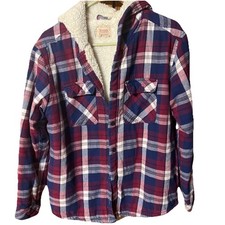 Boston Trader Women's Hooded Jacket Sherpa Lining, Plaid, Size L