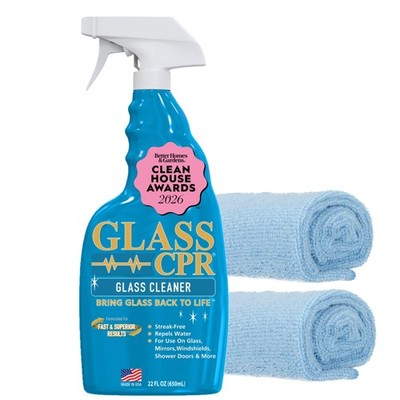 Glass Cleaner 22 oz Streak-Free Formula with 2 Microfiber Towels - Hard Water