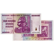 LOT OF 10 - ZIMBABWE 500 MILLION DOLLARS BANKNOTE UNCIRCULATED UNC AA or AB 2008