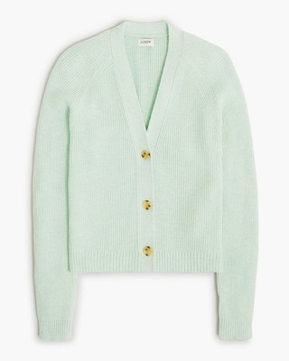 J. Crew Factory Cotton Blend Cardigan Sweater Size Large Pale Mint Cozy Preppy 